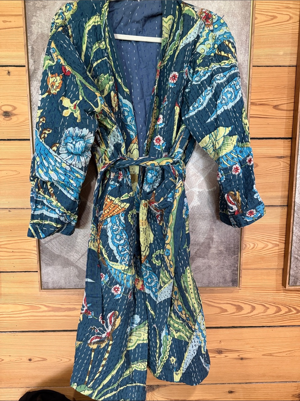 Kantha reversible Quilted Floral Belted Robe Coat. Fabulous!